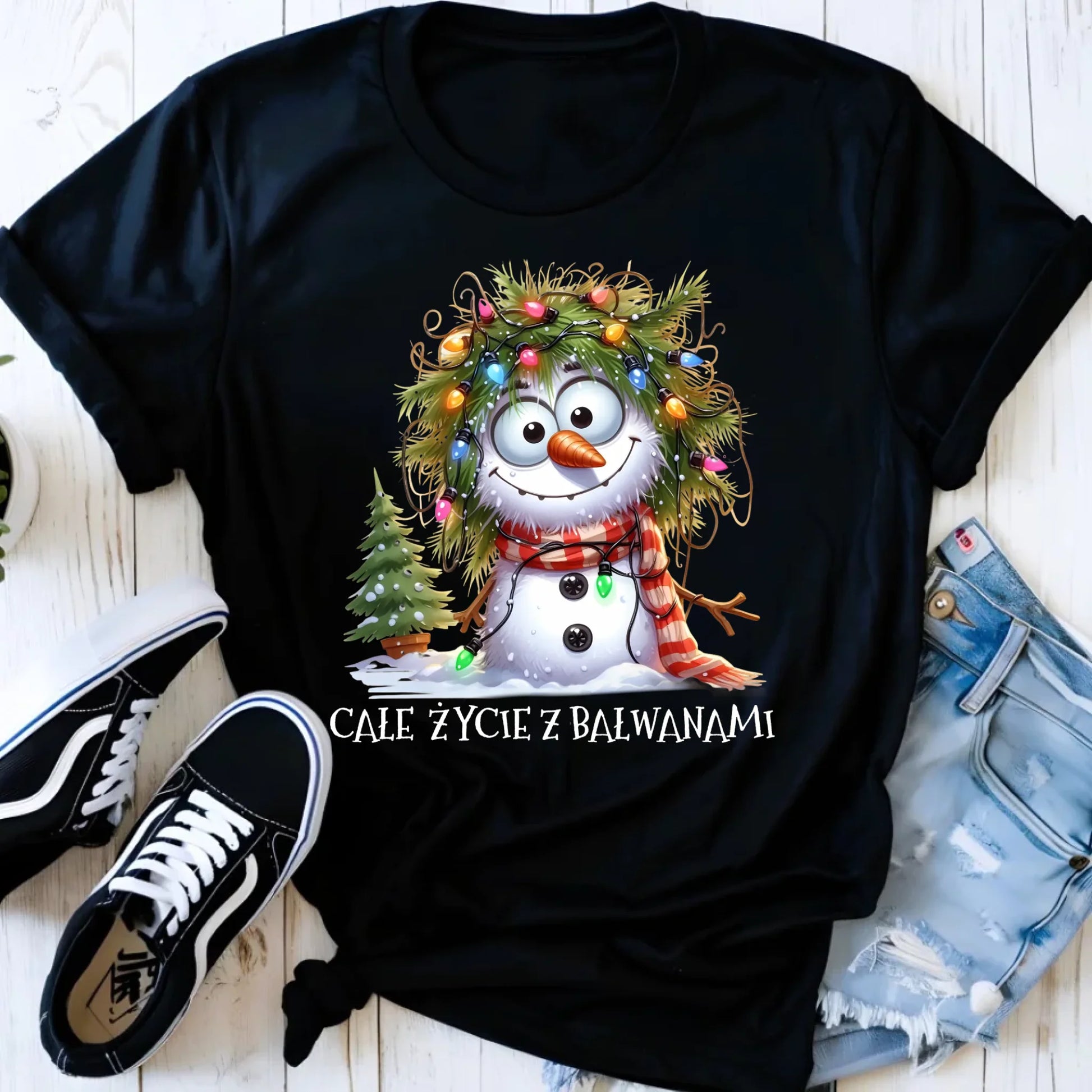 Koszulka damska świąteczna - Całe życie z bałwanami BN125 - StoryCups.pl