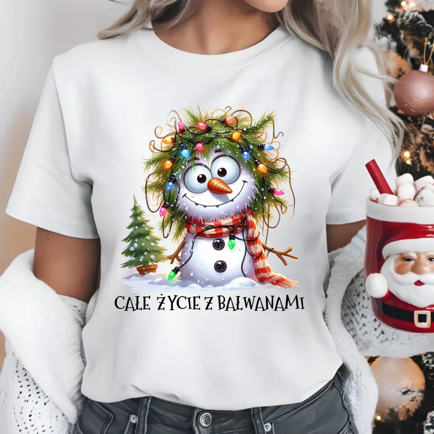Koszulka damska świąteczna - Całe życie z bałwanami BN125 - StoryCups.pl