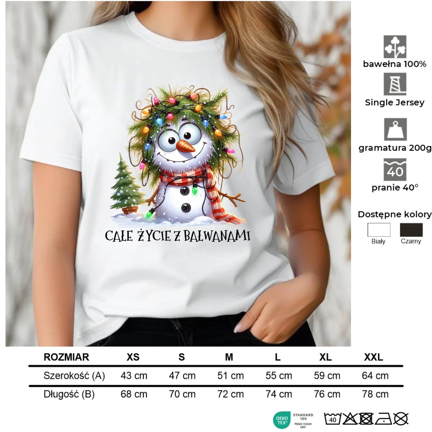 Koszulka damska świąteczna - Całe życie z bałwanami BN125 - StoryCups.pl