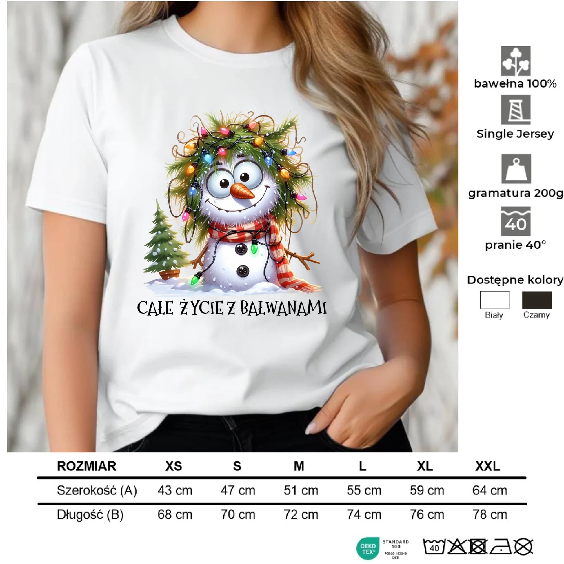 Koszulka damska świąteczna - Całe życie z bałwanami BN125 - StoryCups.pl
