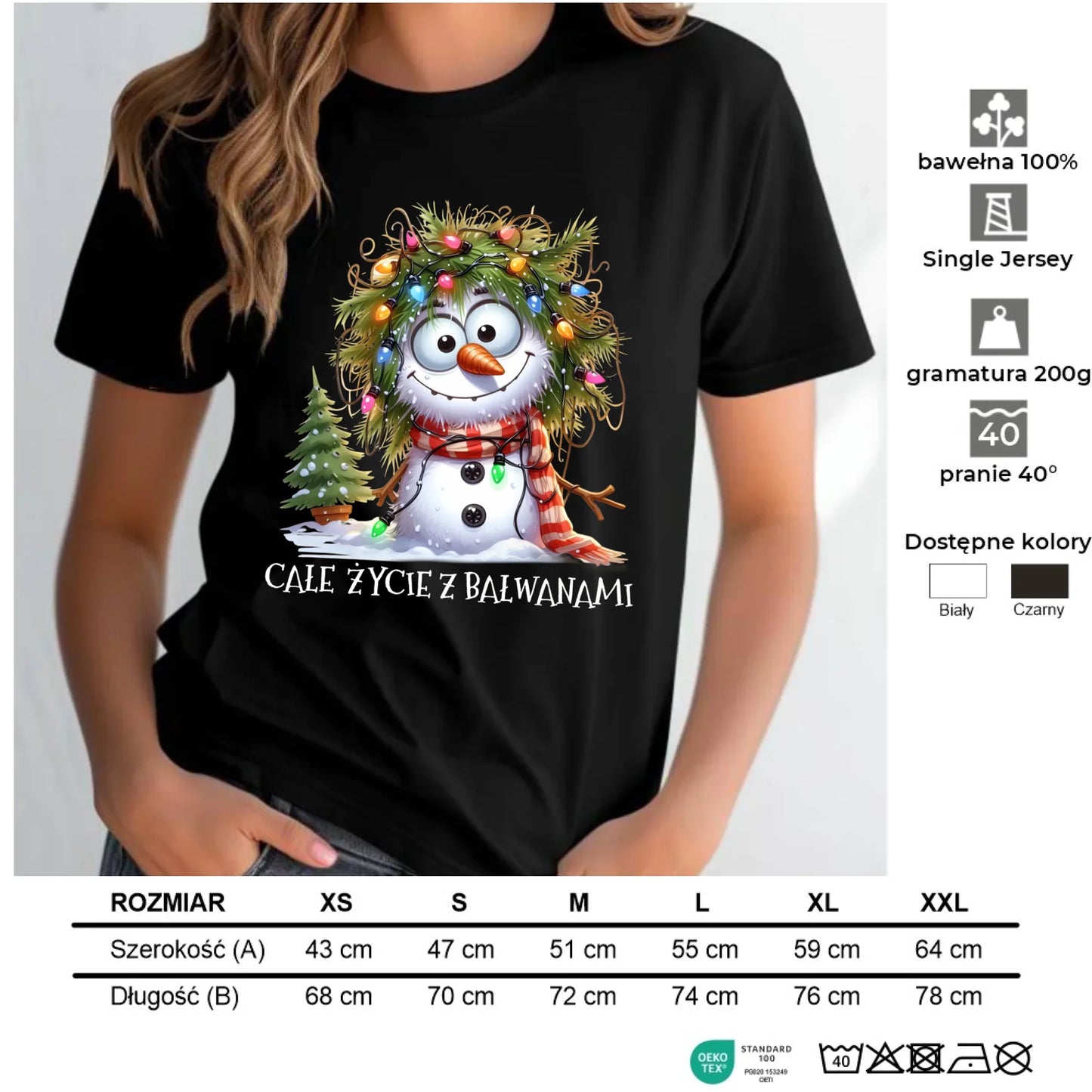 Koszulka damska świąteczna - Całe życie z bałwanami BN125 - StoryCups.pl