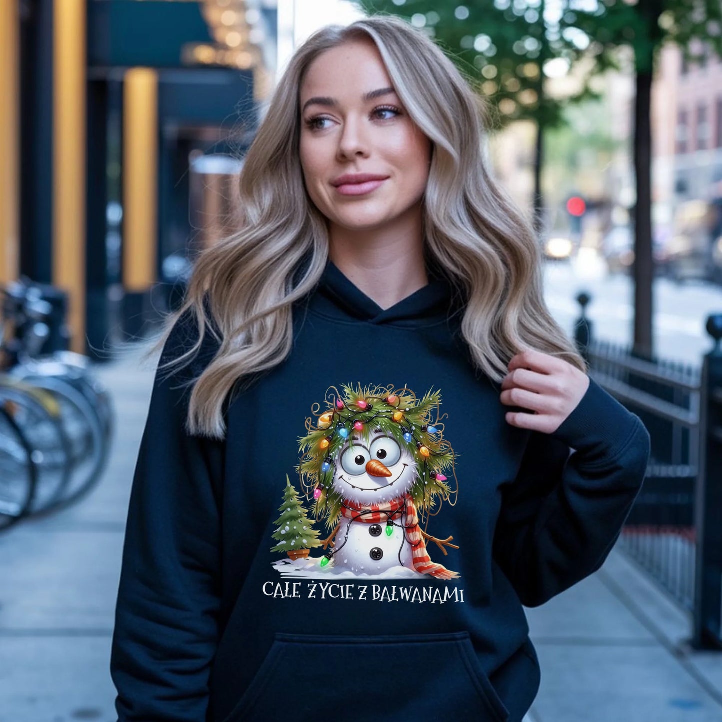 Bluza damska z kapturem świąteczna - Całe życie z bałwanami BN125 - StoryCups.pl