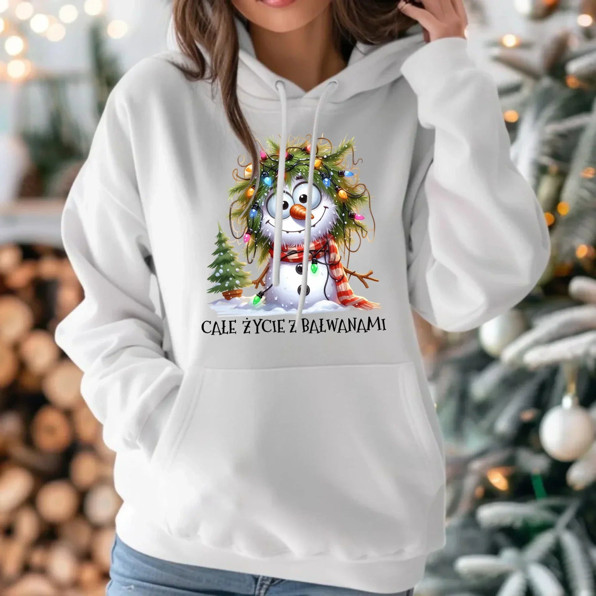 Bluza damska z kapturem świąteczna - Całe życie z bałwanami BN125 - StoryCups.pl