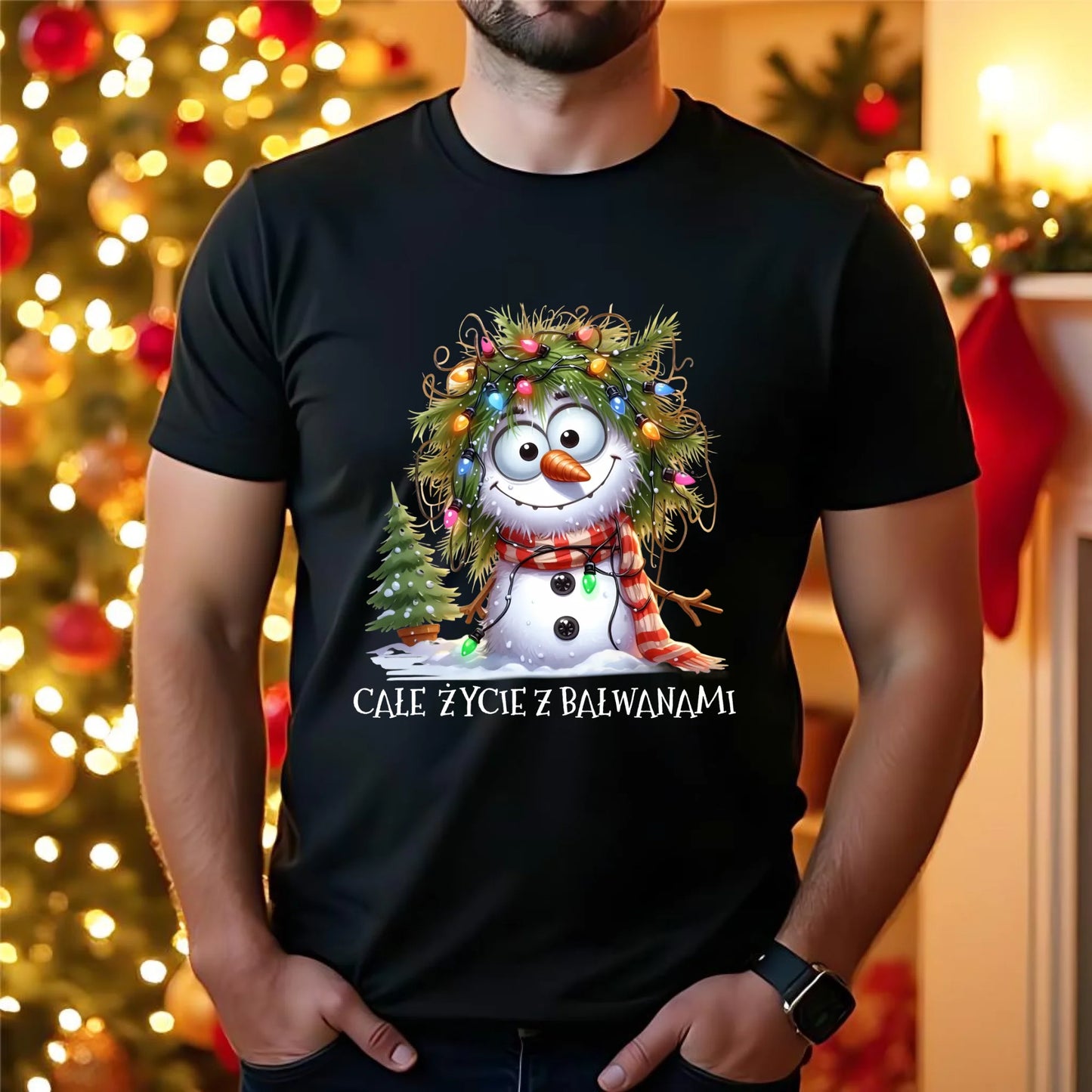 Koszulka męska świąteczna - Całe życie z bałwanami BN125 - StoryCups.pl