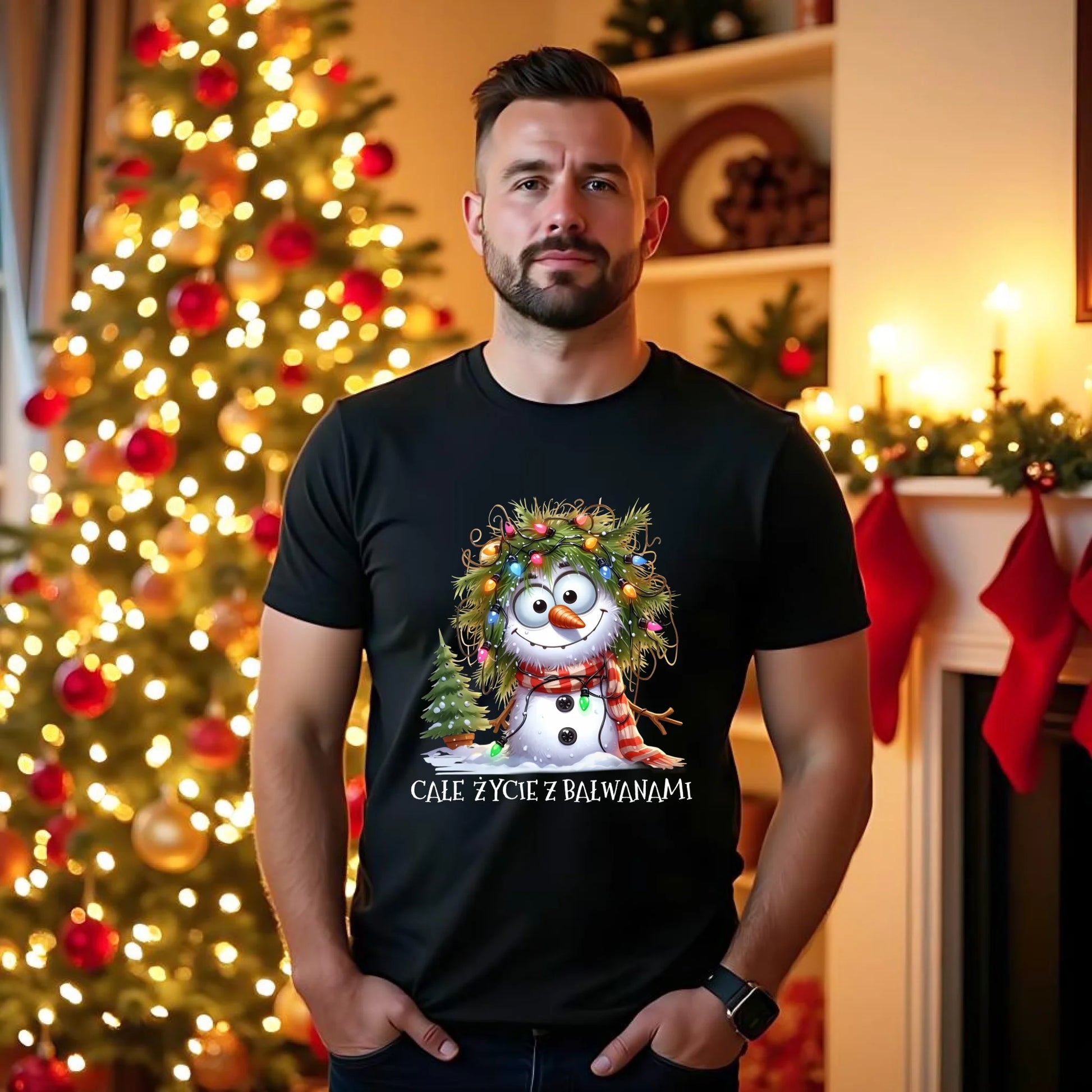 Koszulka męska świąteczna - Całe życie z bałwanami BN125 - StoryCups.pl