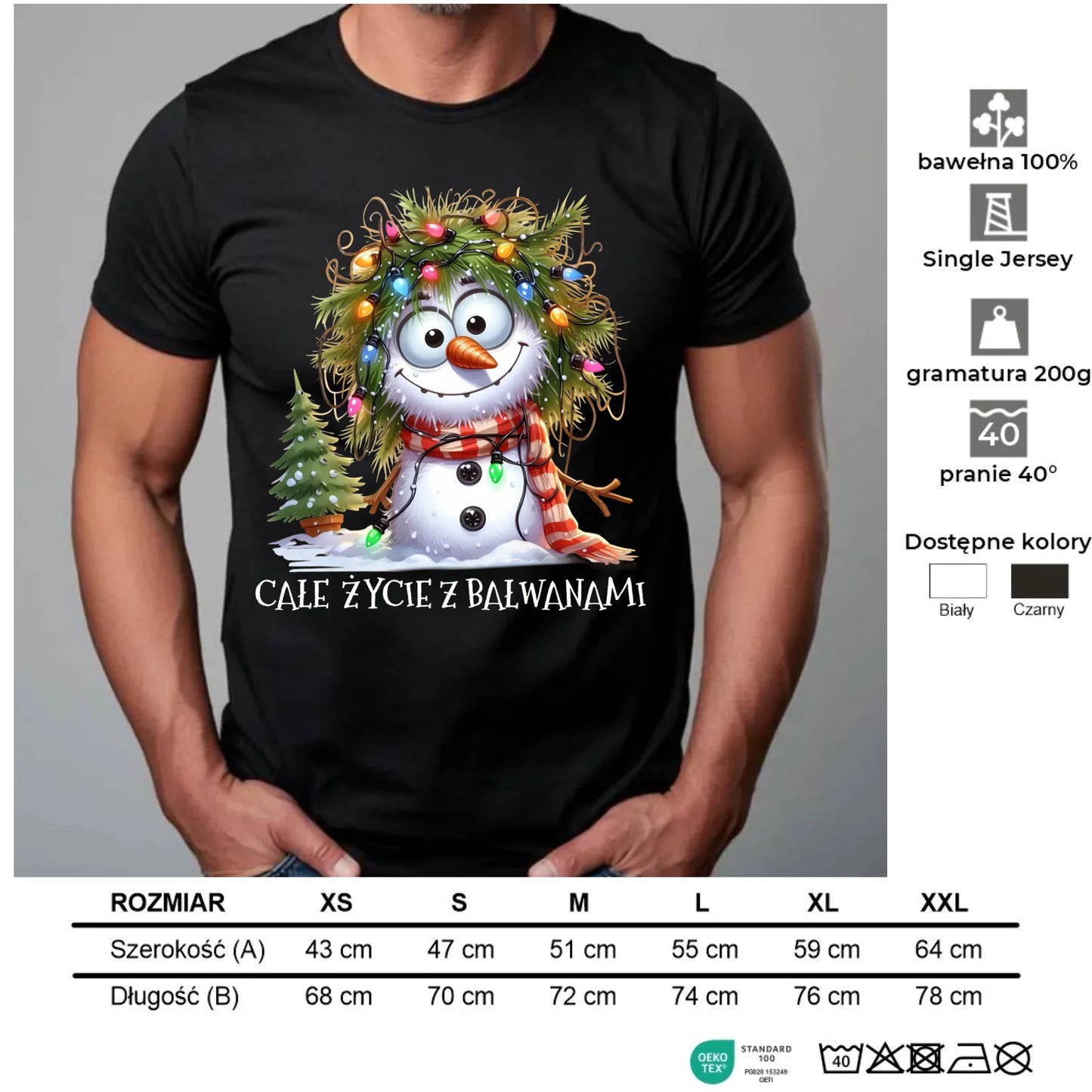 Koszulka męska świąteczna - Całe życie z bałwanami BN125 - StoryCups.pl