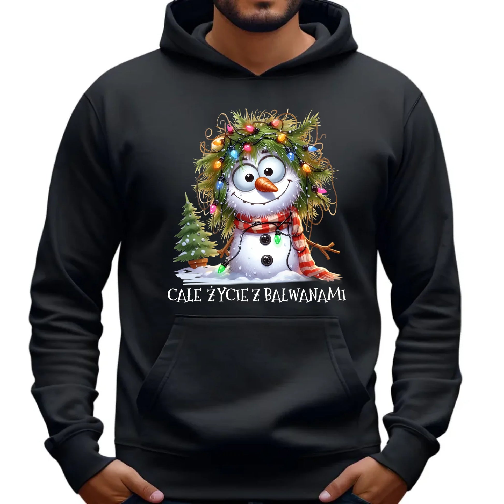 Bluza męska z kapturem świąteczna - Całe życie z bałwanami BN125 - StoryCups.pl
