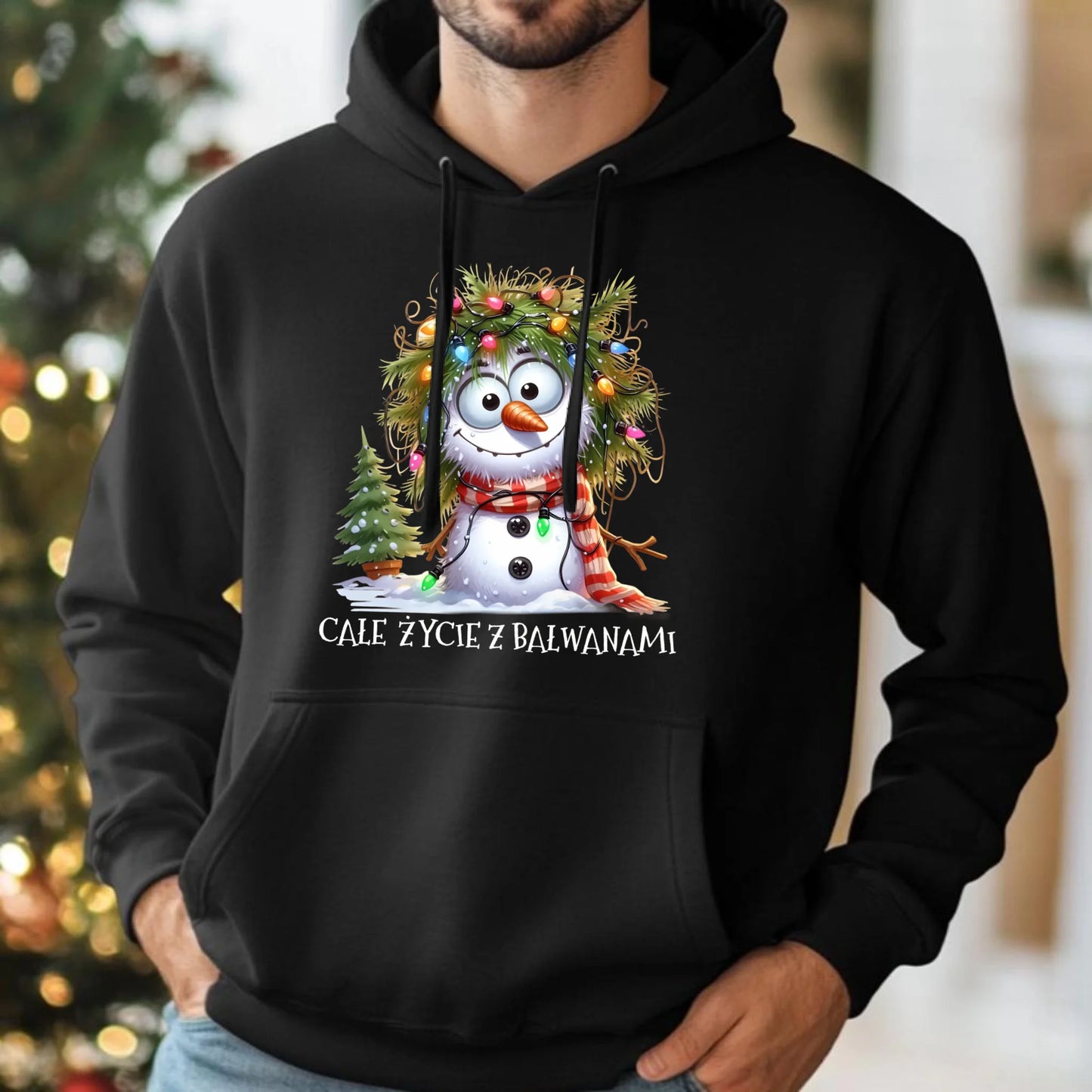 Bluza męska z kapturem świąteczna - Całe życie z bałwanami BN125 - StoryCups.pl