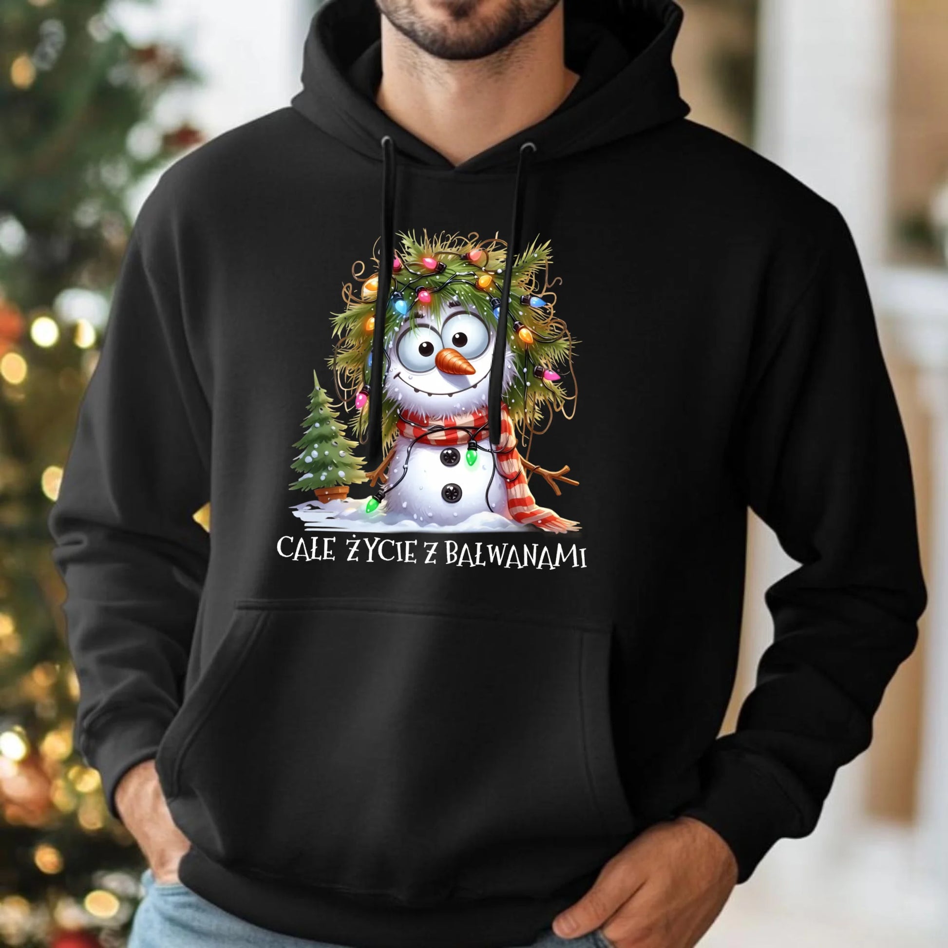 Bluza męska z kapturem świąteczna - Całe życie z bałwanami BN125 - StoryCups.pl
