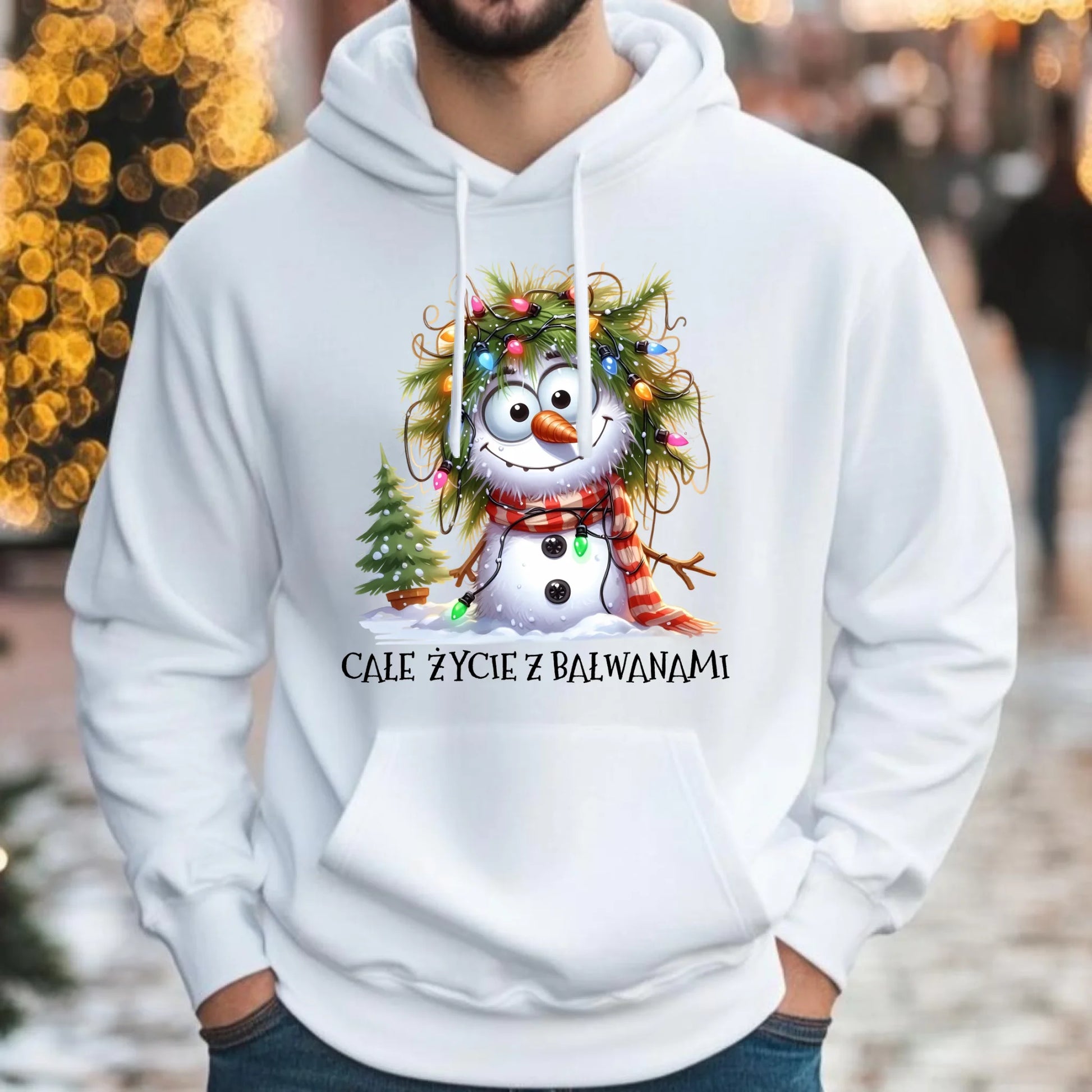 Bluza męska z kapturem świąteczna - Całe życie z bałwanami BN125 - StoryCups.pl