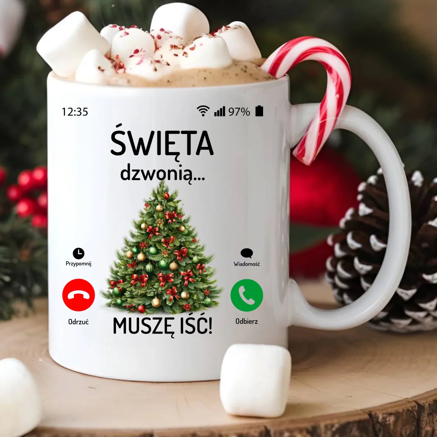 Kubek świąteczny - Choinka Święta dzwonią muszę iść BN124 - StoryCups.pl