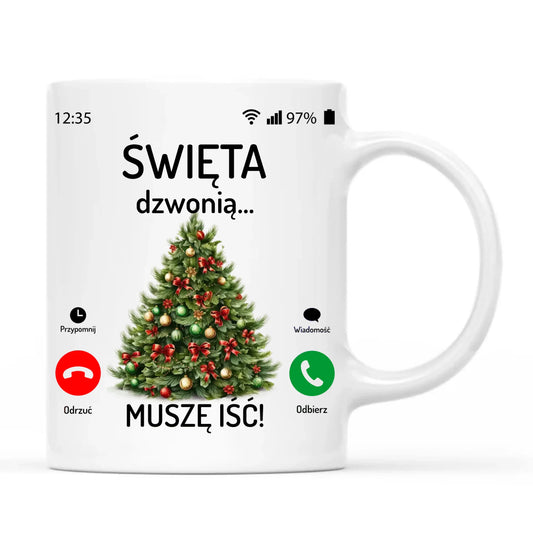 Kubek świąteczny - Choinka Święta dzwonią muszę iść BN124 - StoryCups.pl