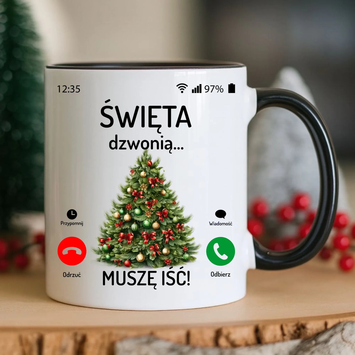 Kubek świąteczny - Choinka Święta dzwonią muszę iść BN124 - StoryCups.pl