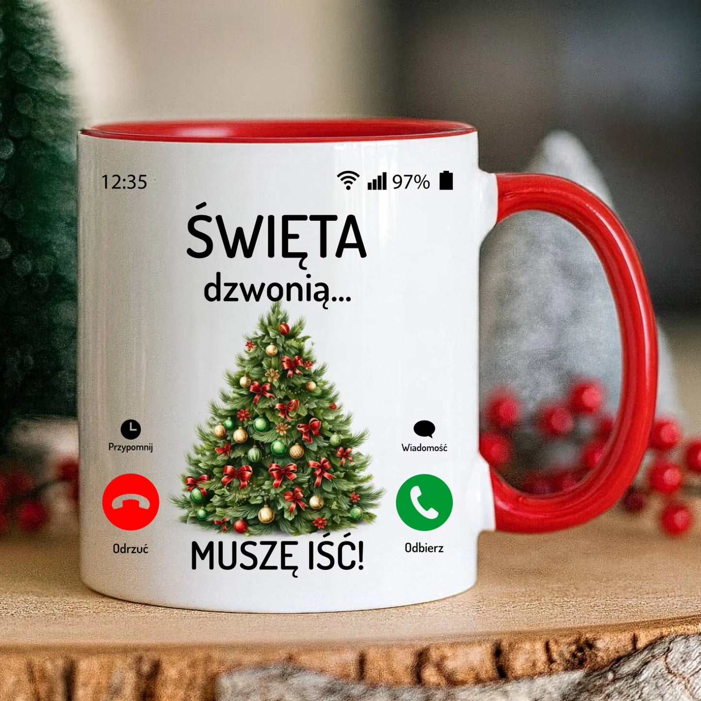 Kubek świąteczny - Choinka Święta dzwonią muszę iść BN124 - StoryCups.pl