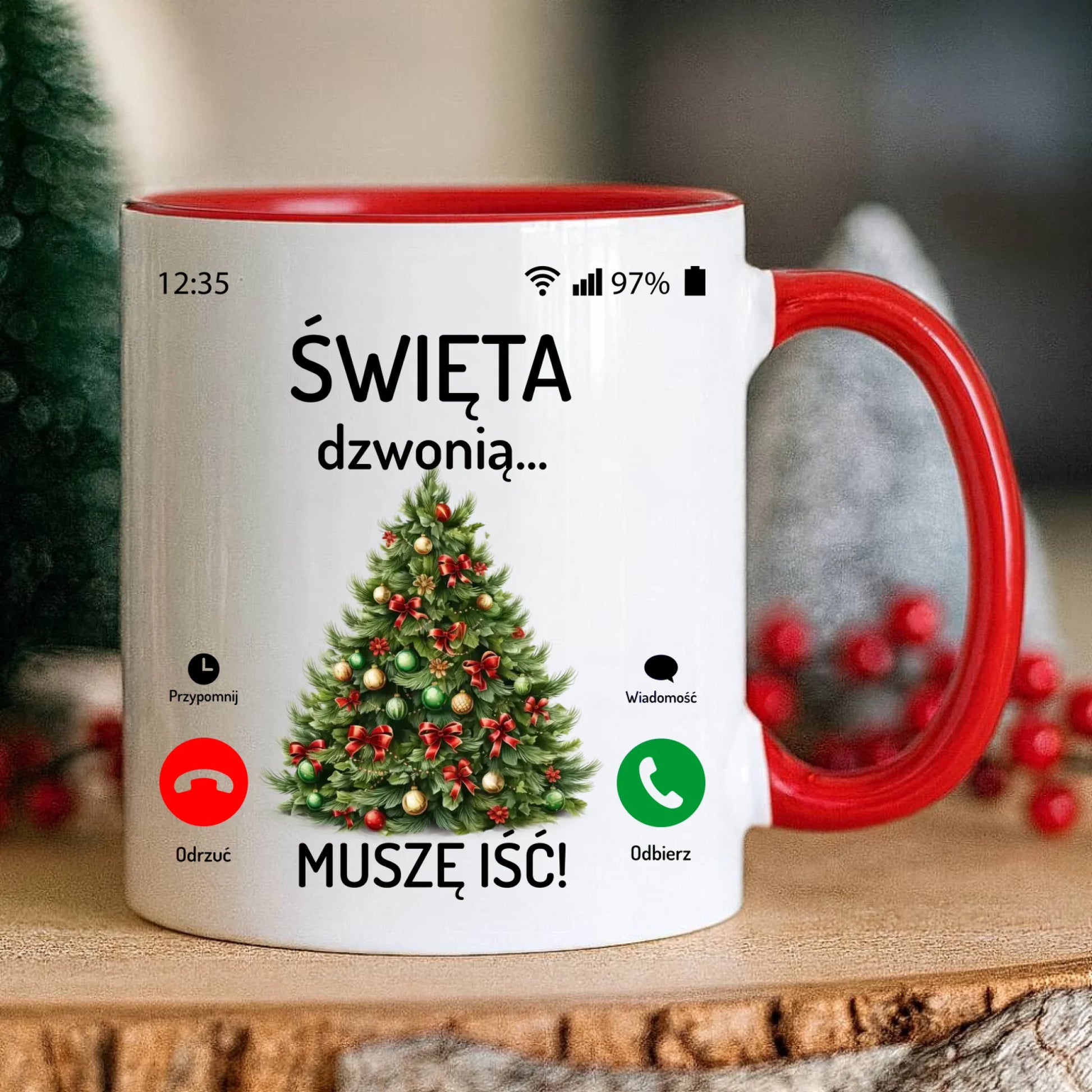 Kubek świąteczny - Choinka Święta dzwonią muszę iść BN124 - StoryCups.pl