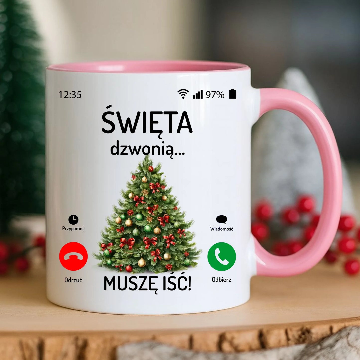 Kubek świąteczny - Choinka Święta dzwonią muszę iść BN124 - StoryCups.pl