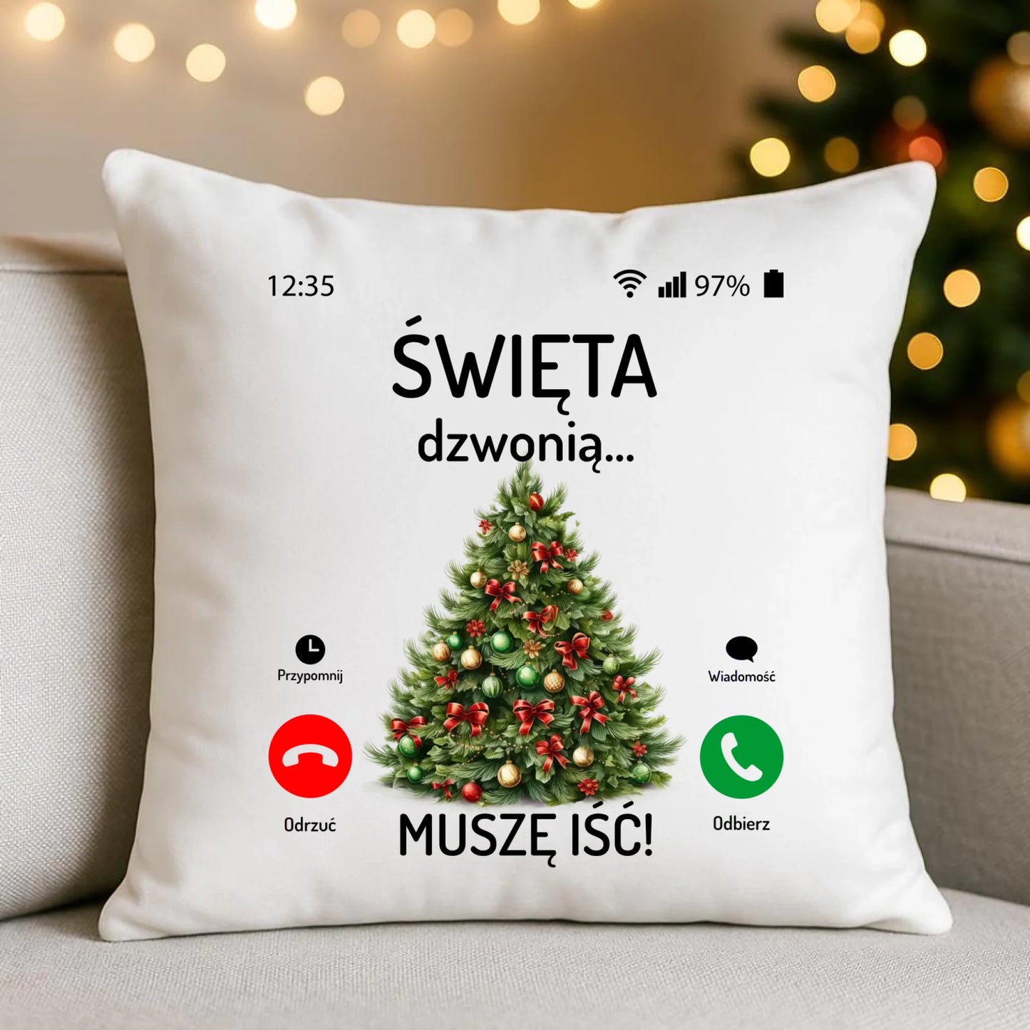 Poduszka świąteczna - Choinka Święta dzwonią muszę iść BN124 - StoryCups.pl