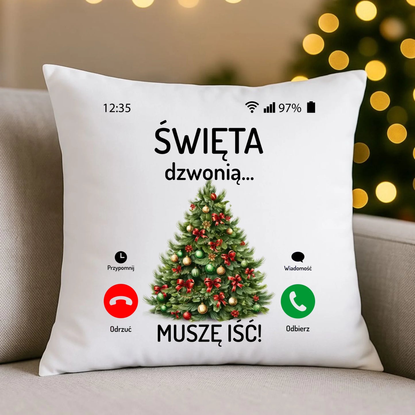 Poduszka świąteczna - Choinka Święta dzwonią muszę iść BN124 - StoryCups.pl
