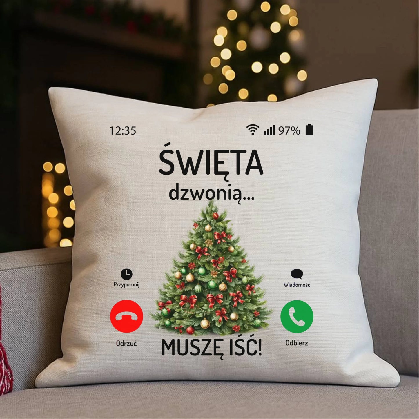 Poduszka świąteczna - Choinka Święta dzwonią muszę iść BN124 - StoryCups.pl