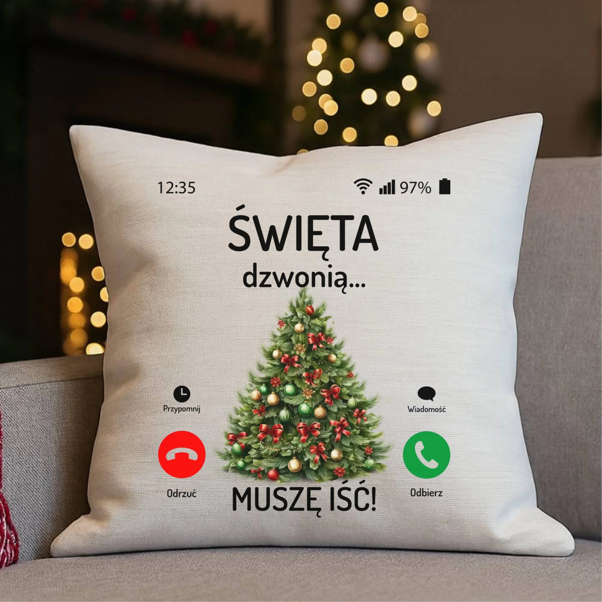 Poduszka świąteczna - Choinka Święta dzwonią muszę iść BN124 - StoryCups.pl
