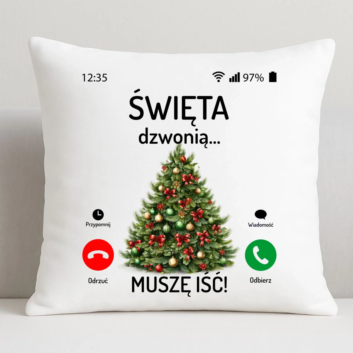 Poduszka świąteczna - Choinka Święta dzwonią muszę iść BN124 - StoryCups.pl