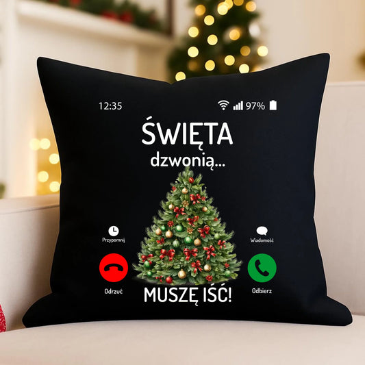 Poduszka dekoracyjna świąteczna - Choinka Święta dzwonią muszę iść BN124 - StoryCups.pl