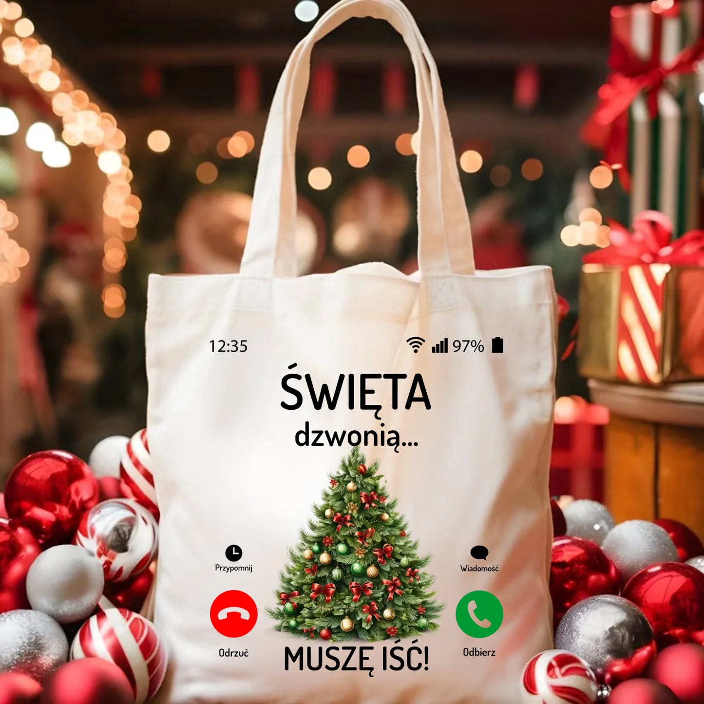 Torba świąteczna - Choinka Święta dzwonią muszę iść BN124 - StoryCups.pl