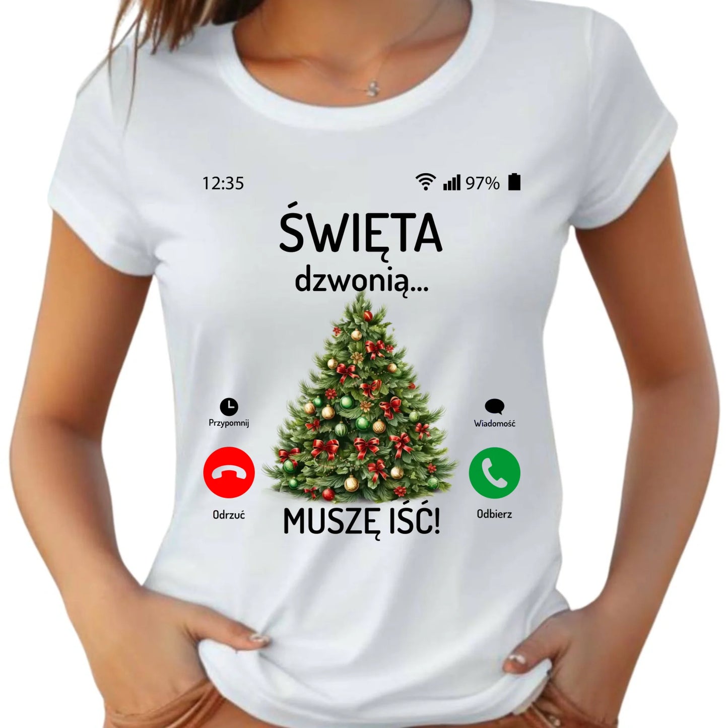 Koszulka damska świąteczna - Choinka Święta dzwonią muszę iść BN124 - StoryCups.pl