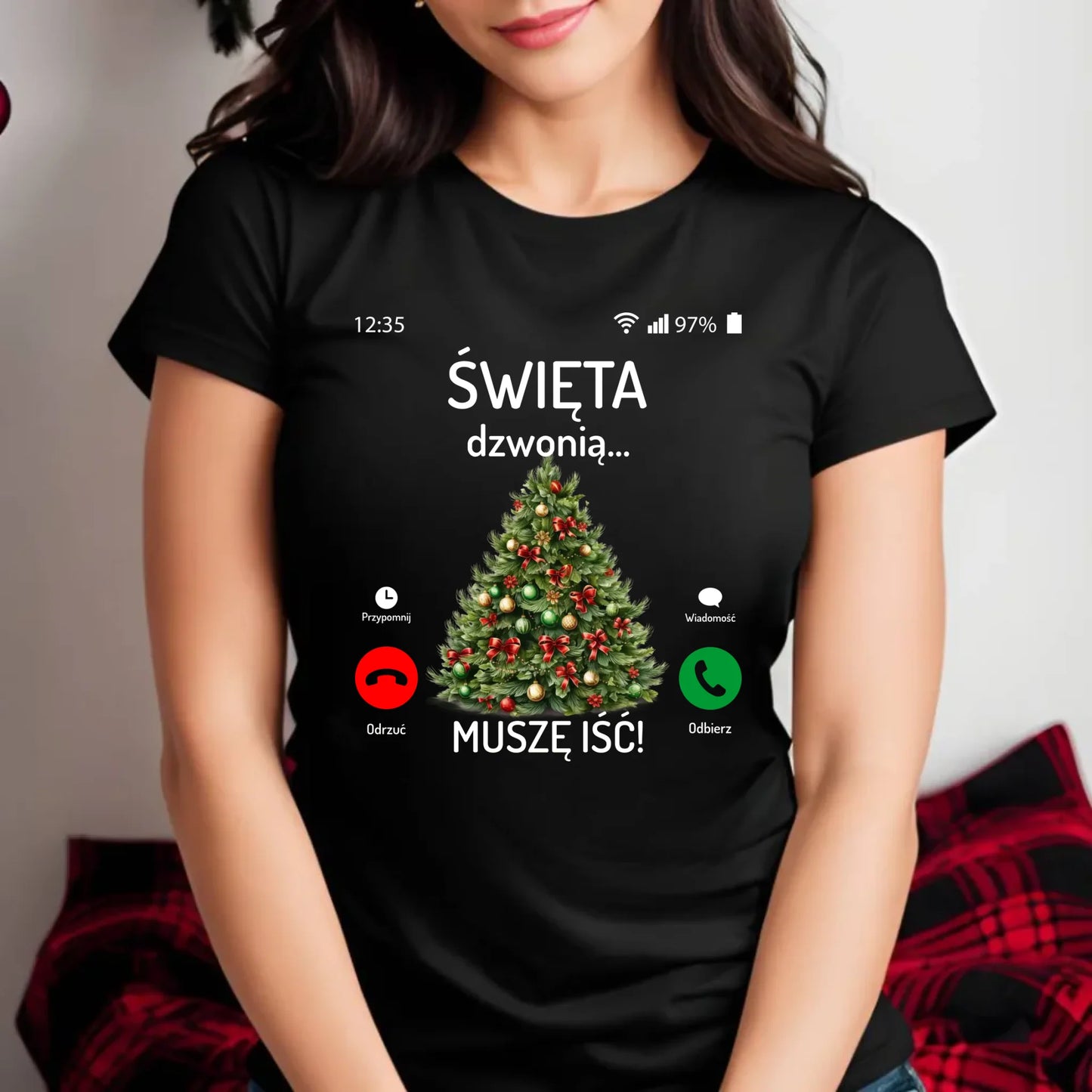 Koszulka damska świąteczna - Choinka Święta dzwonią muszę iść BN124 - StoryCups.pl