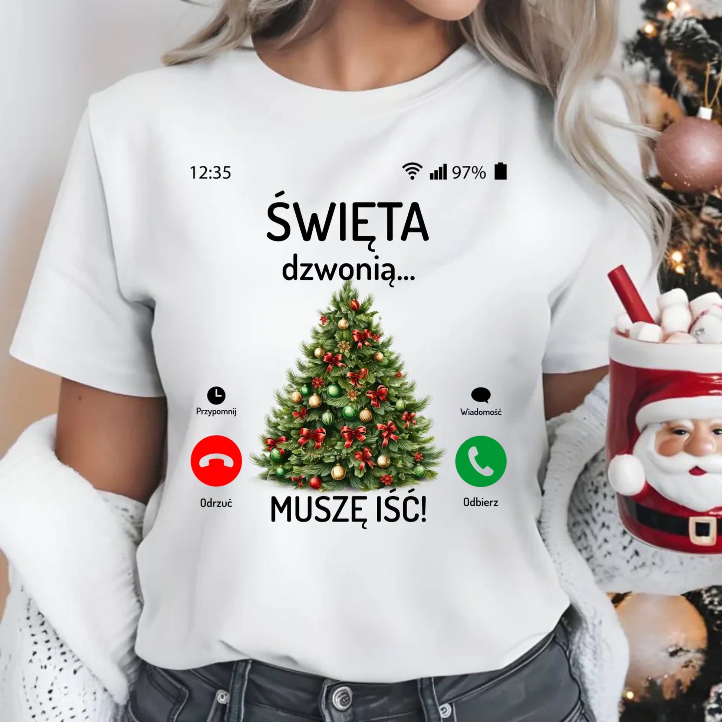 Koszulka damska świąteczna - Choinka Święta dzwonią muszę iść BN124 - StoryCups.pl