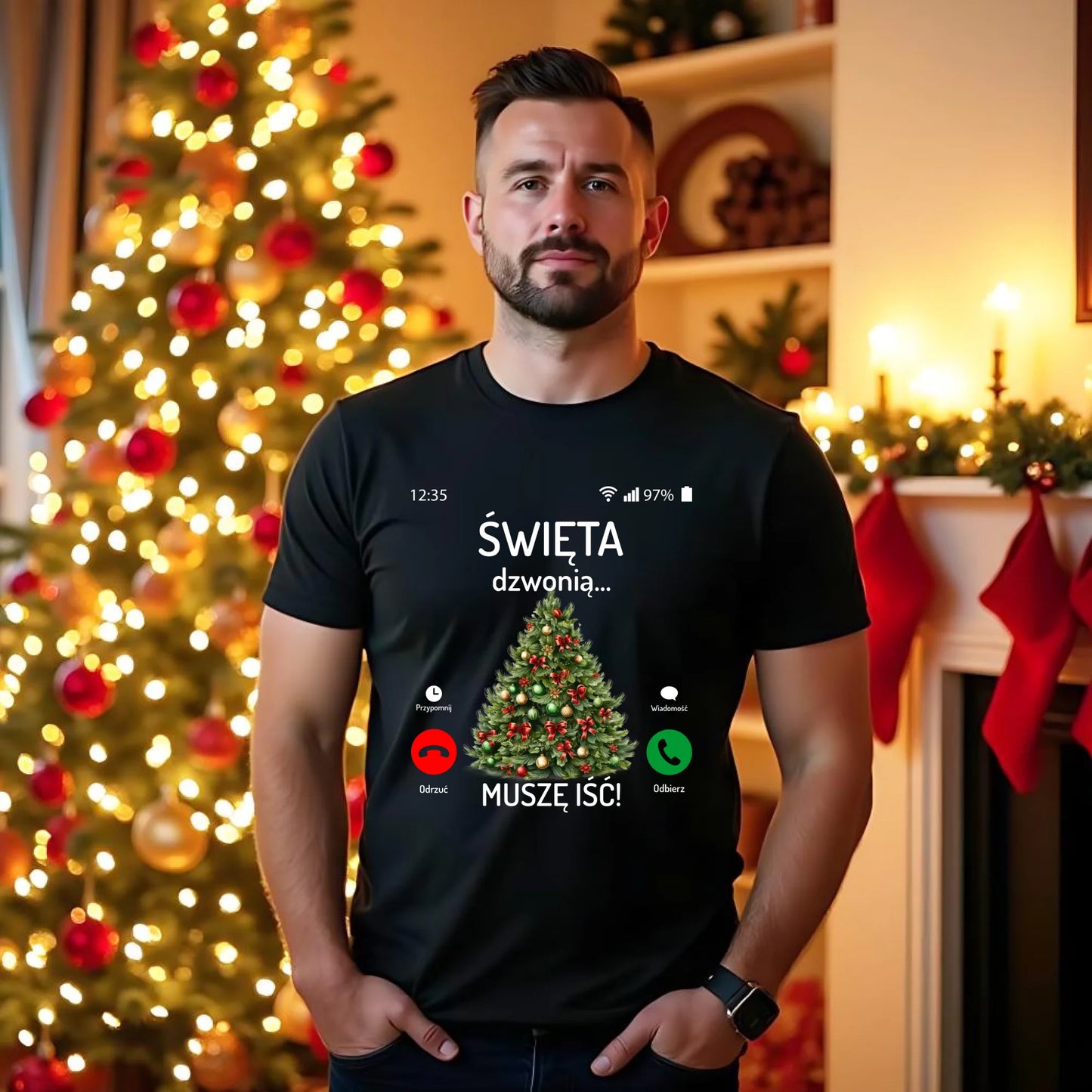 Koszulka męska świąteczna - Choinka Święta dzwonią muszę iść BN124 - StoryCups.pl