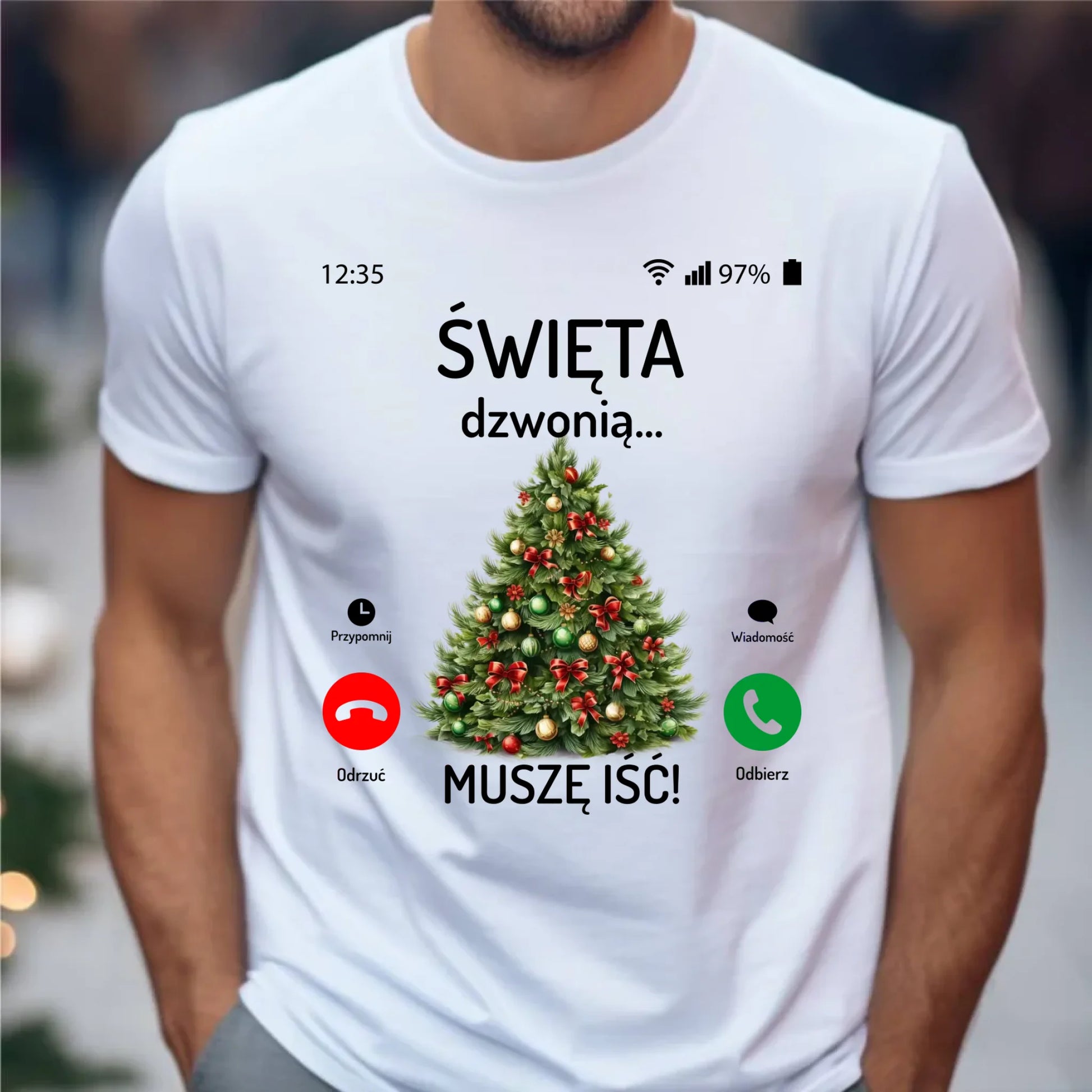 Koszulka męska świąteczna - Choinka Święta dzwonią muszę iść BN124 - StoryCups.pl
