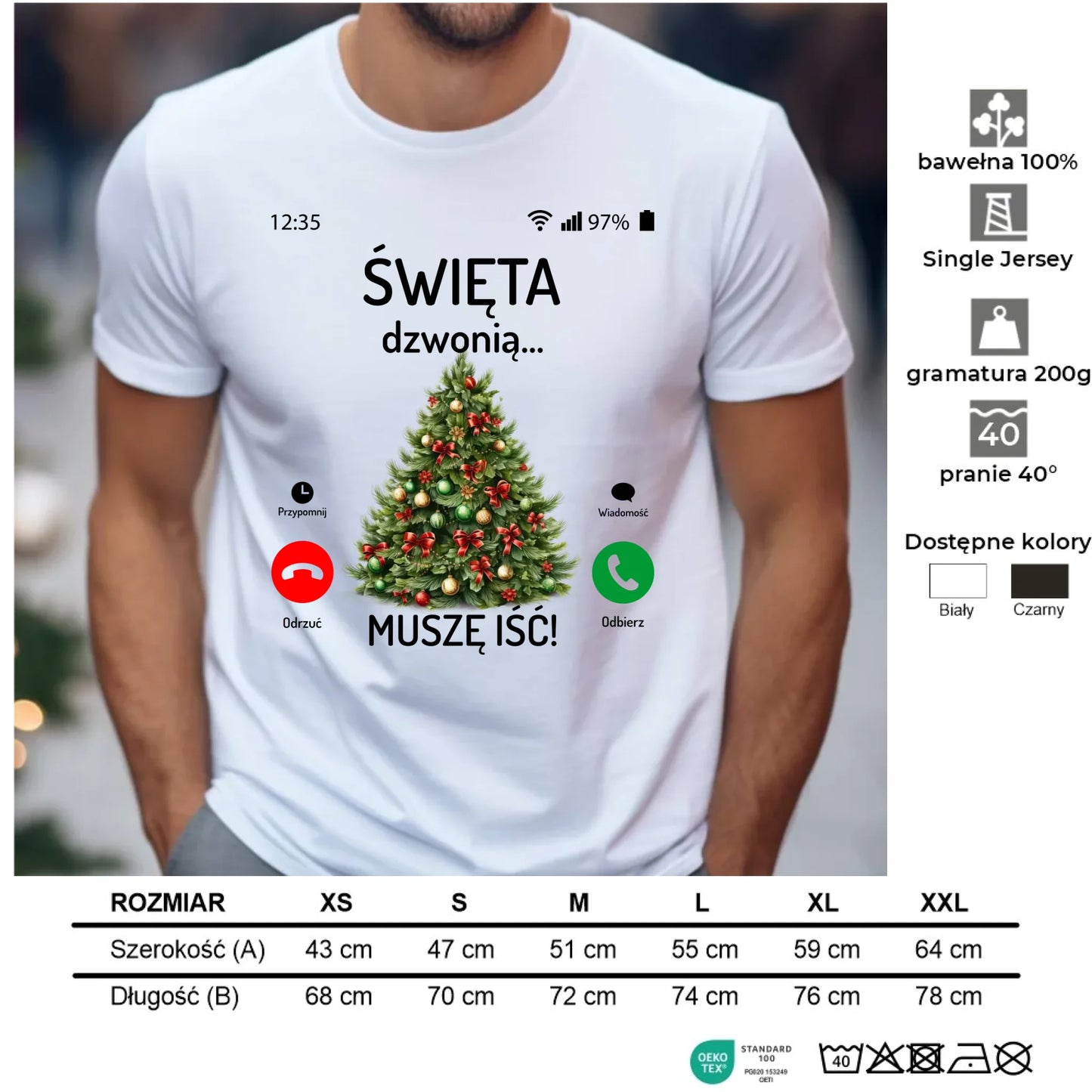 Koszulka męska świąteczna - Choinka Święta dzwonią muszę iść BN124 - StoryCups.pl