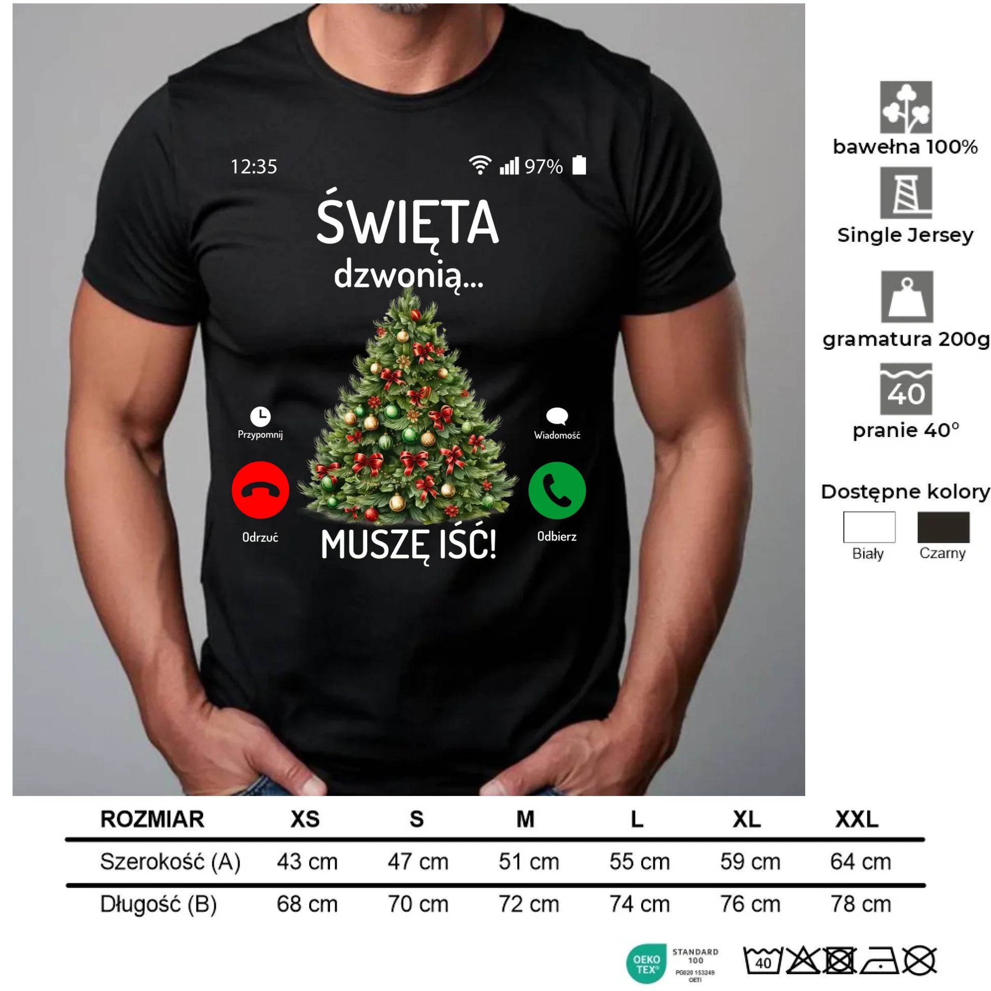 Koszulka męska świąteczna - Choinka Święta dzwonią muszę iść BN124 - StoryCups.pl