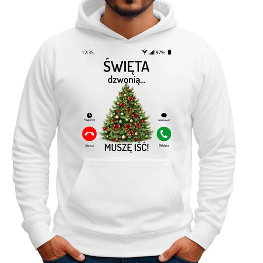 Bluza męska z kapturem świąteczna - Choinka Święta dzwonią muszę iść BN124 - StoryCups.pl