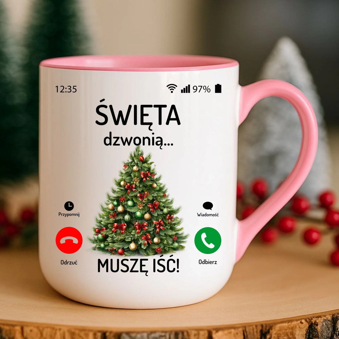 Kubek elegant świąteczny - Choinka Święta dzwonią muszę iść BN124 - StoryCups.pl