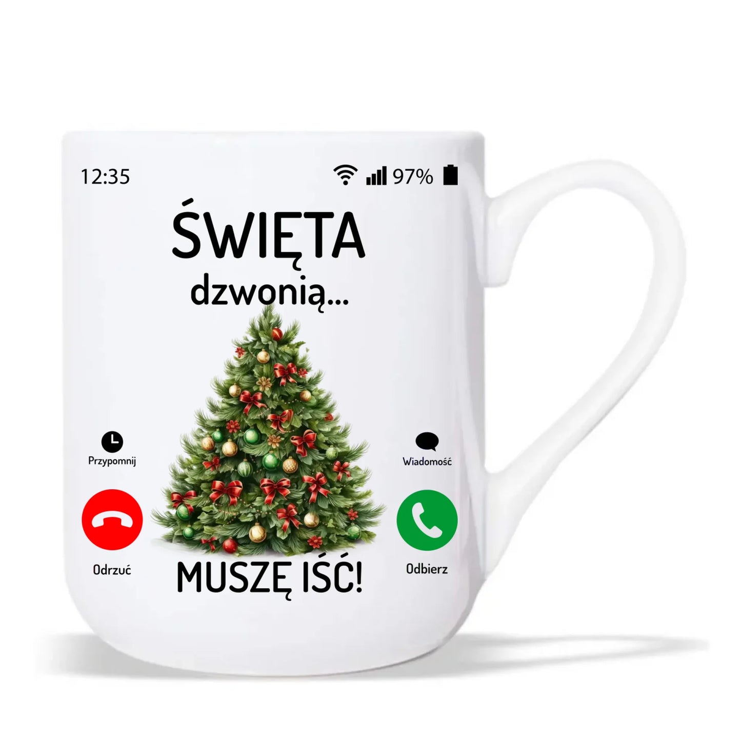 Kubek elegant świąteczny - Choinka Święta dzwonią muszę iść BN124 - StoryCups.pl