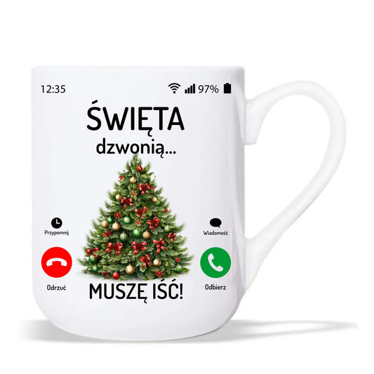 Kubek elegant świąteczny - Choinka Święta dzwonią muszę iść BN124 - StoryCups.pl