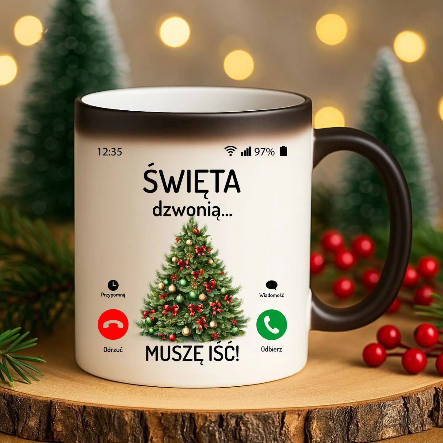 Kubek magiczny świąteczny - Choinka Święta dzwonią muszę iść BN124 - StoryCups.pl