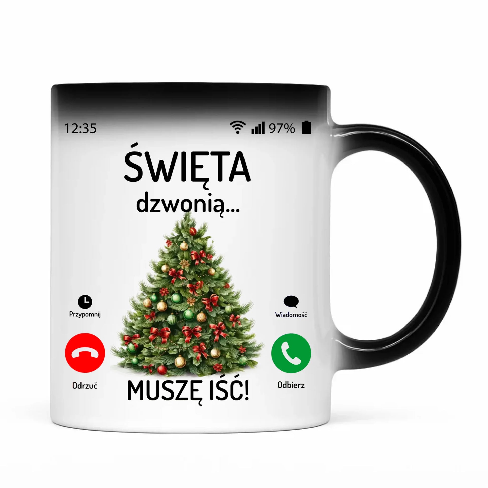 Kubek magiczny świąteczny - Choinka Święta dzwonią muszę iść BN124 - StoryCups.pl