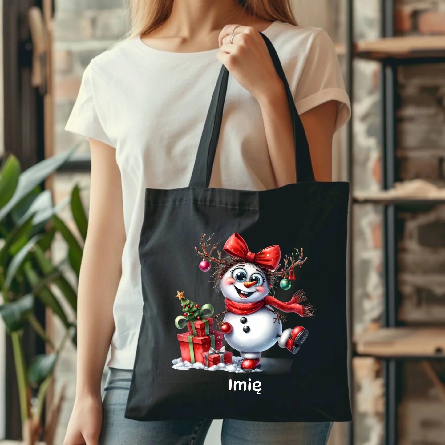 Torba świąteczna dla niej - Bałwanek - personalizowana BN123 - StoryCups.pl