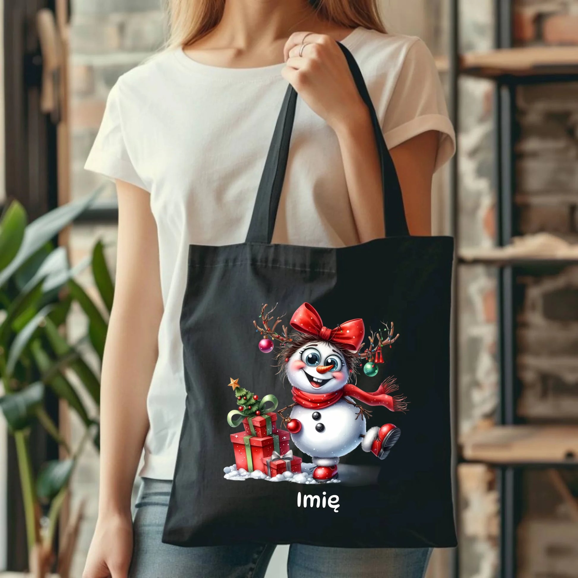 Torba świąteczna dla niej - Bałwanek - personalizowana BN123 - StoryCups.pl