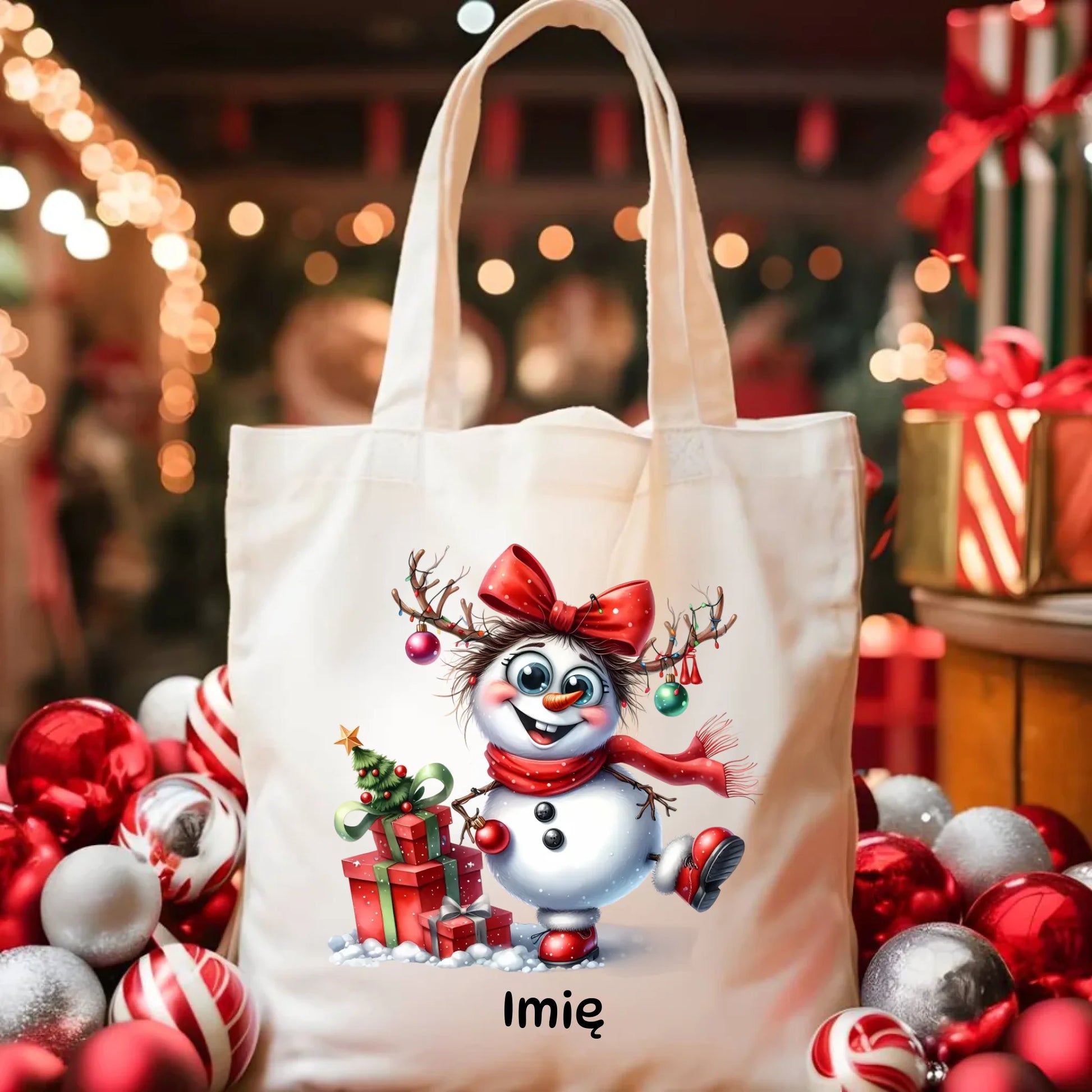 Torba świąteczna dla niej - Bałwanek - personalizowana BN123 - StoryCups.pl