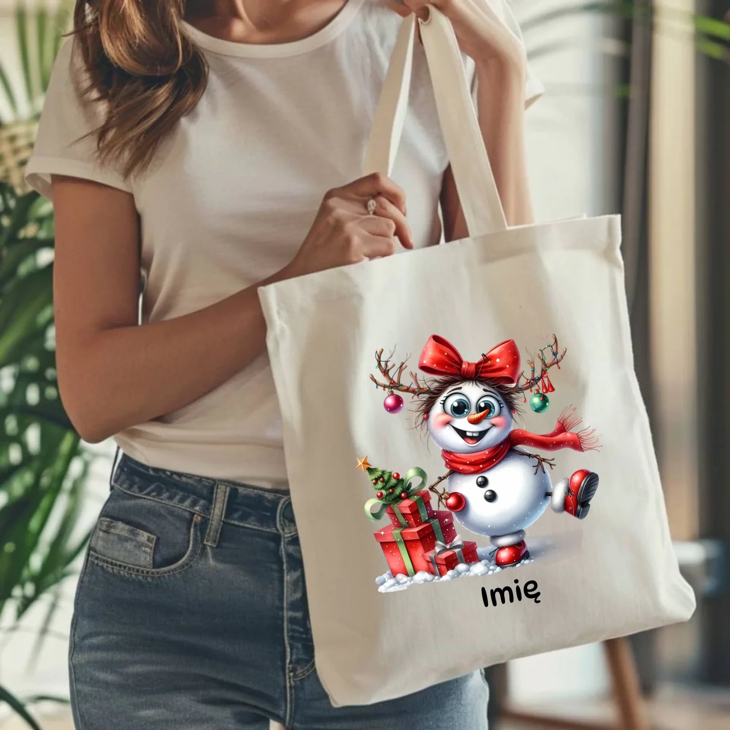 Torba świąteczna dla niej - Bałwanek - personalizowana BN123 - StoryCups.pl