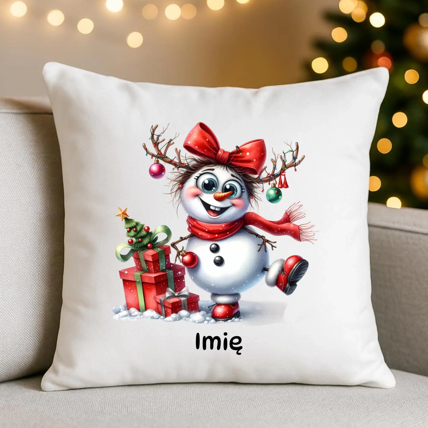 Poduszka świąteczna dla niej - Bałwanek - personalizowana BN123 - StoryCups.pl