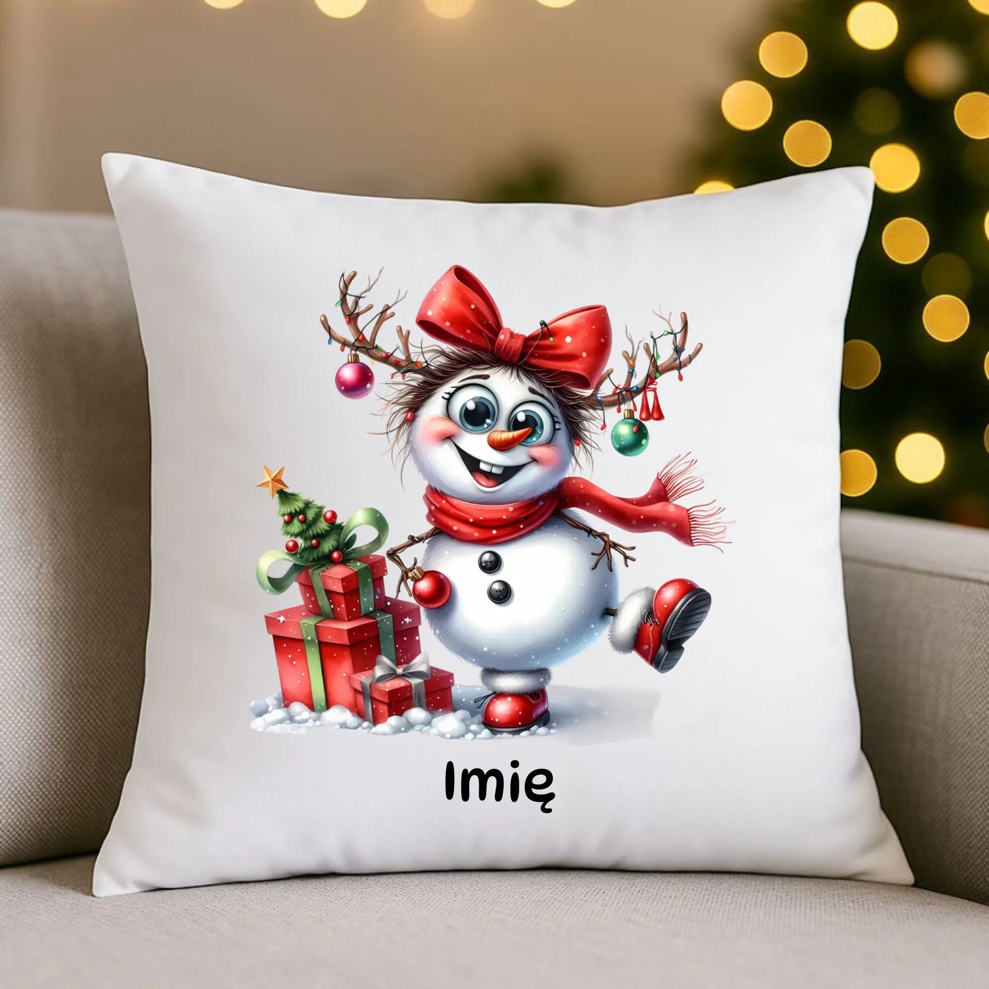 Poduszka świąteczna dla niej - Bałwanek - personalizowana BN123 - StoryCups.pl