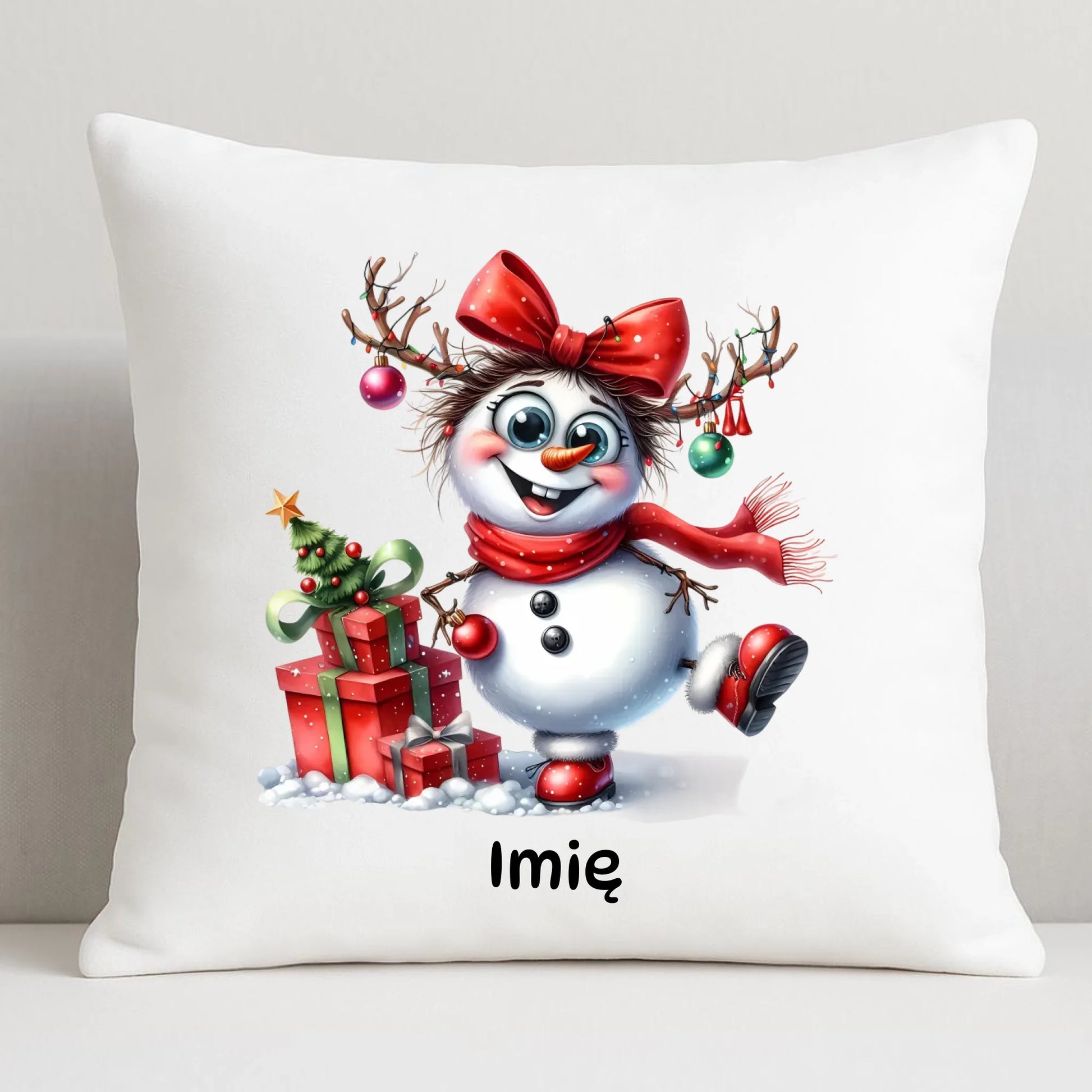 Poduszka świąteczna dla niej - Bałwanek - personalizowana BN123 - StoryCups.pl