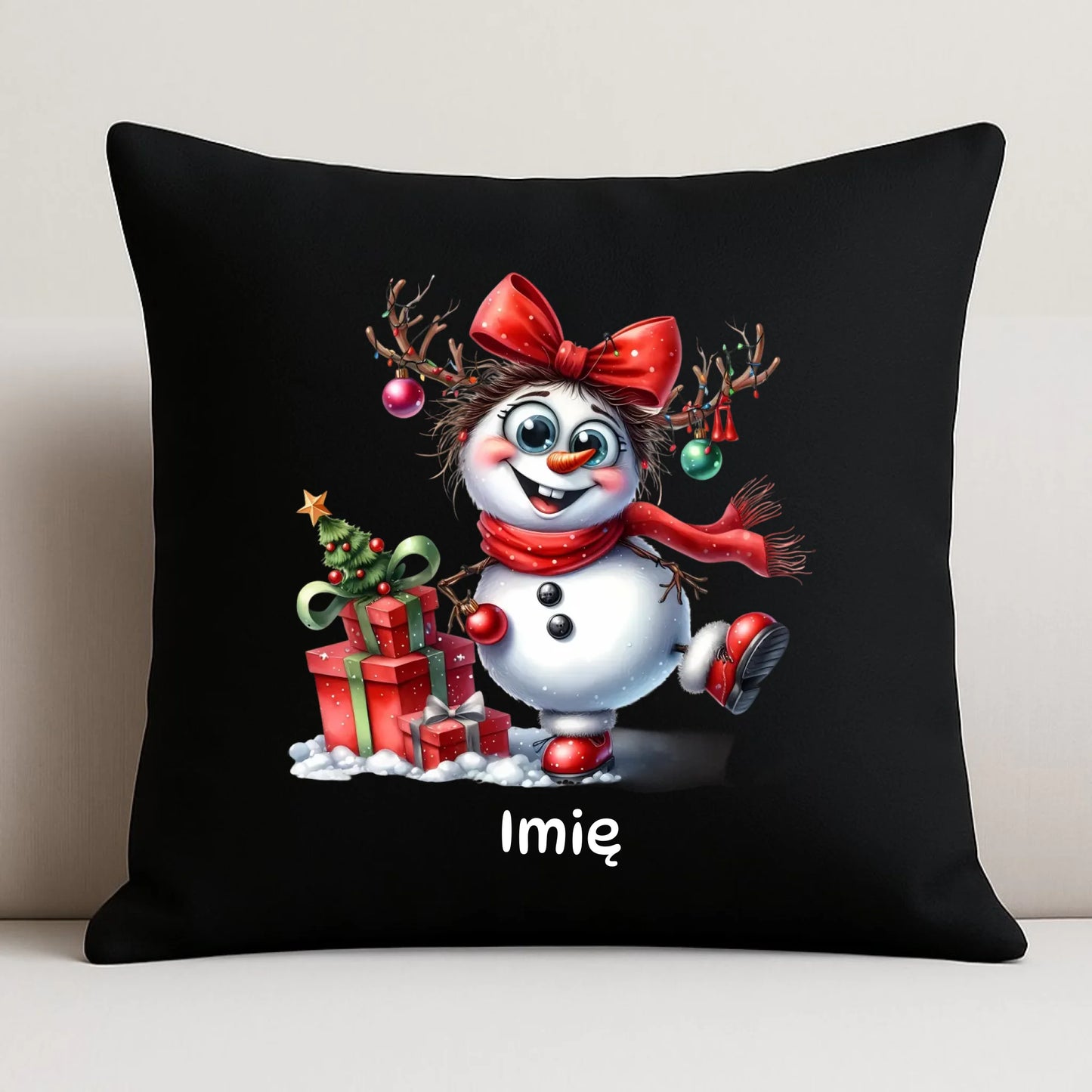 Poduszka dekoracyjna świąteczna dla niej - Bałwanek - personalizowana BN123 - StoryCups.pl