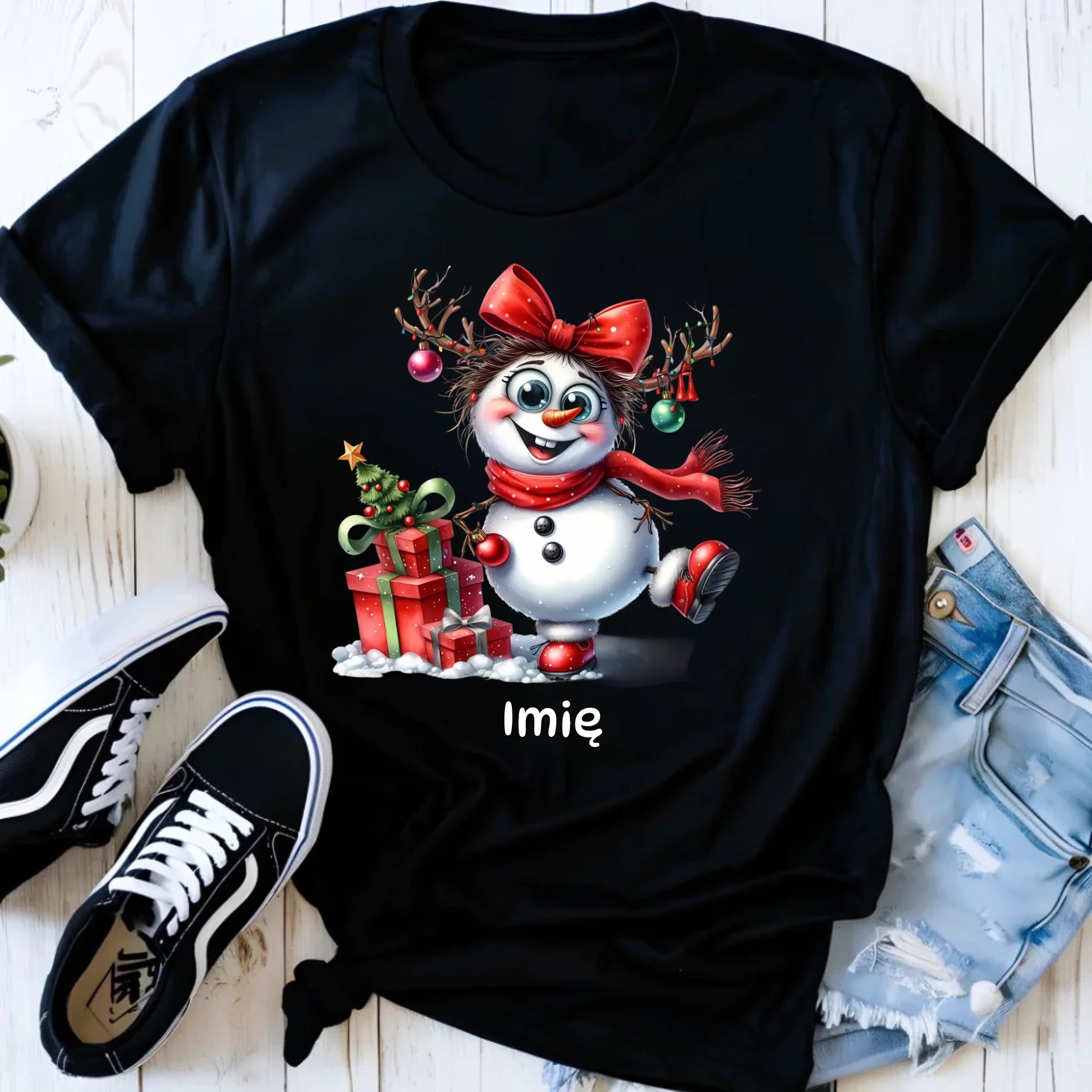 Koszulka damska świąteczna - Bałwanek - personalizowana BN123 - StoryCups.pl
