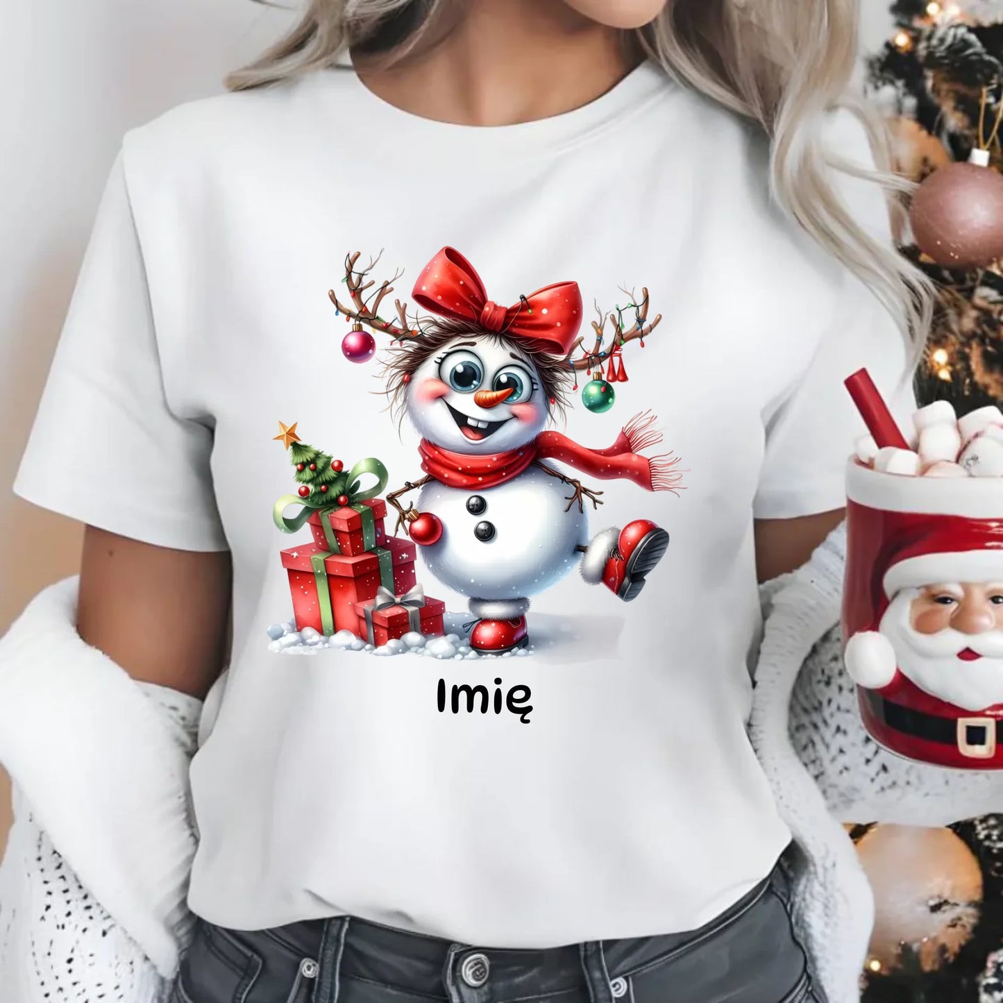 Koszulka damska świąteczna - Bałwanek - personalizowana BN123 - StoryCups.pl